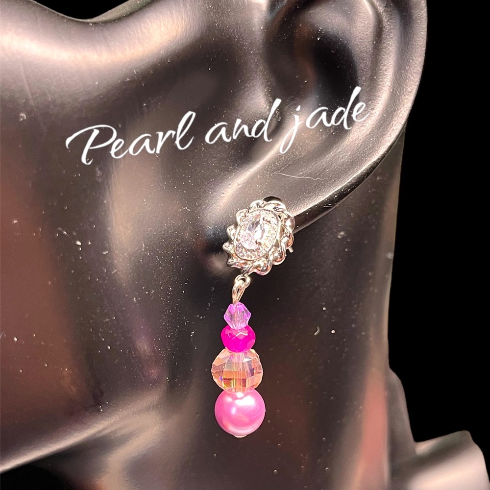 🦋✨purple sea shell pearl with purple jade and pink Swarovski earrings -pretty